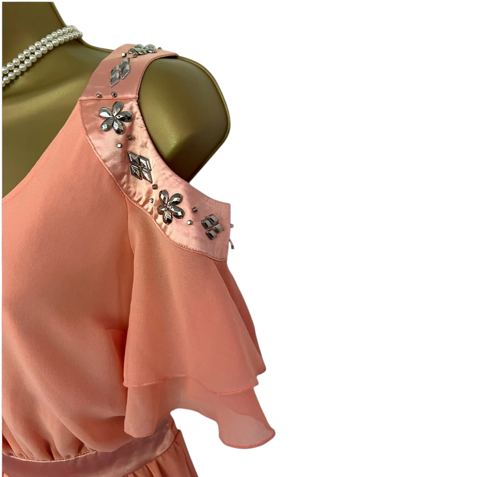 Pixie Lott LIPSY Peach Chiffon Beaded Playsuit UK 10