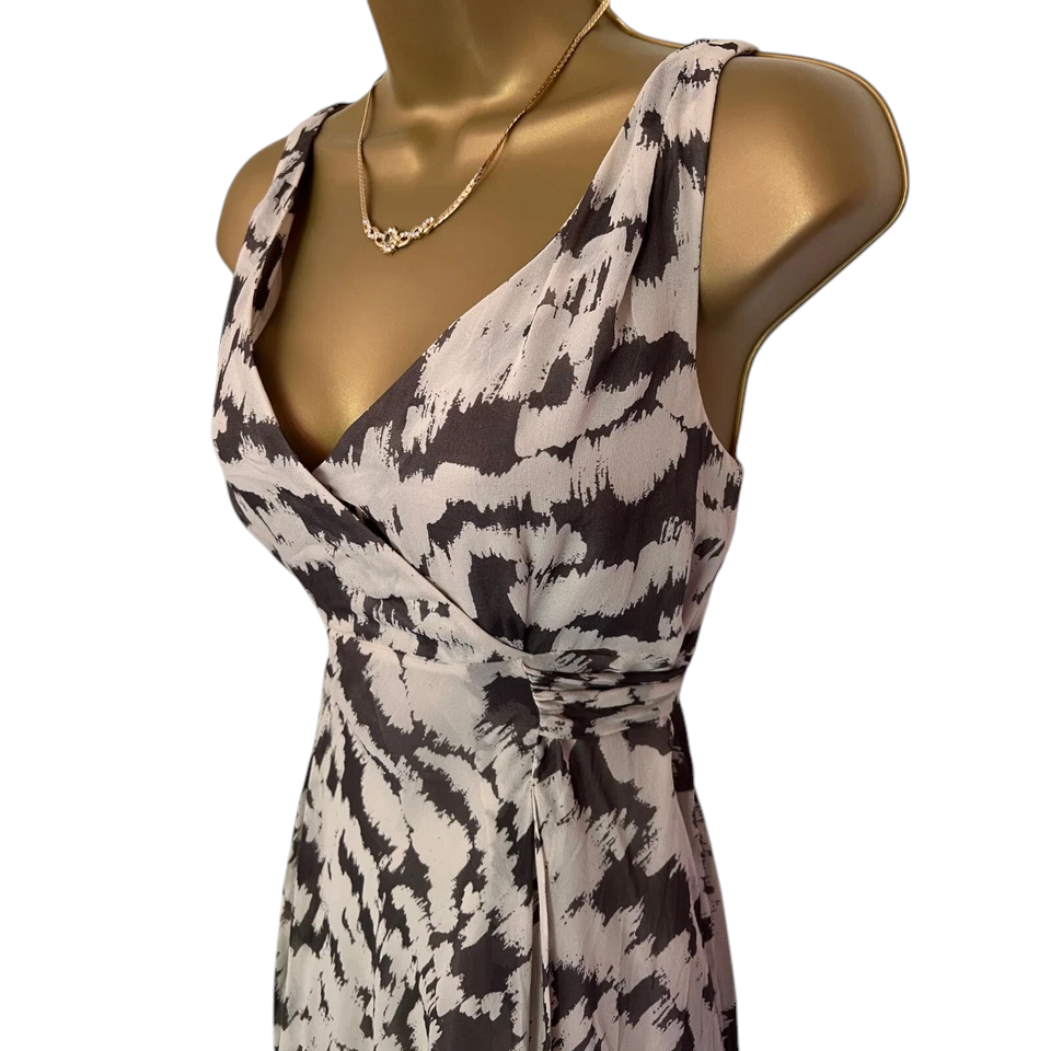 Hobbs Chiffon Cream & Taupe Silk Dress UK 10