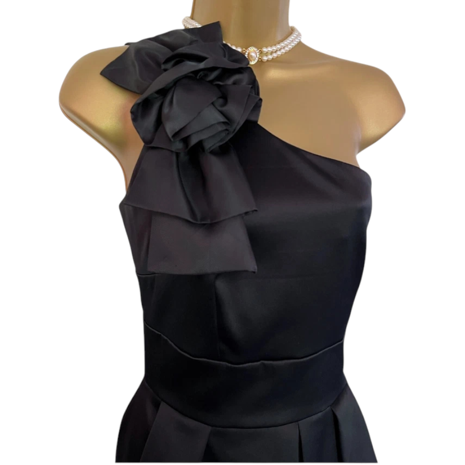 Warehouse Black Satin One Shoulder Dress UK 12