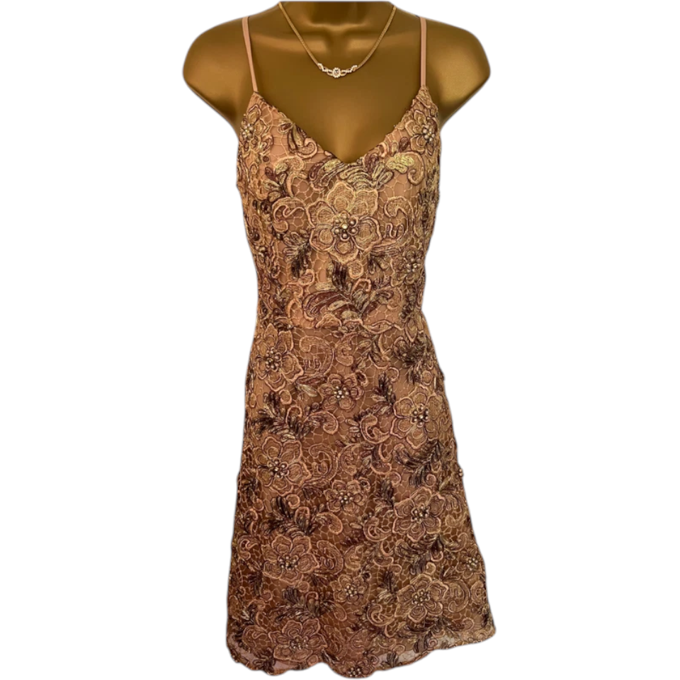 Mikael Aghal Gold Embellished Lace Dress UK 14