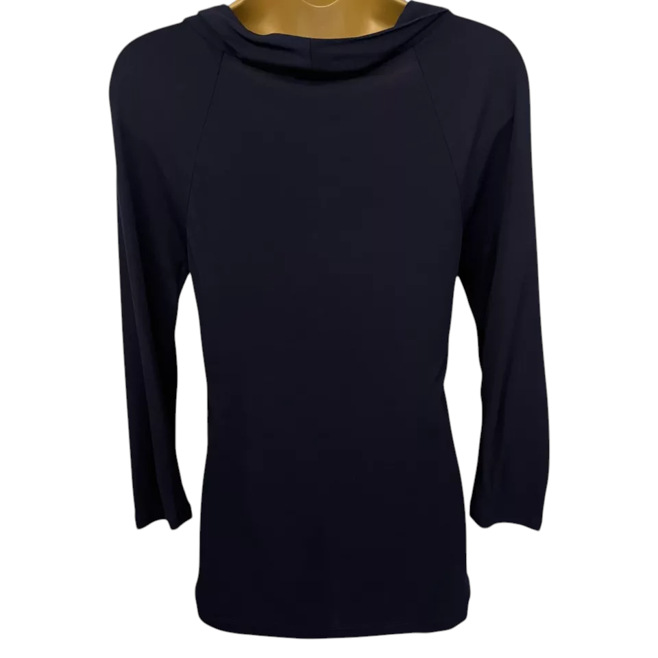 LK Bennett Navy Long Sleeve Silky Cowl Neck Top UK 8