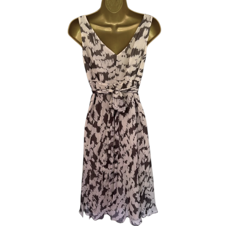 Hobbs Chiffon Cream & Taupe Silk Dress UK 10