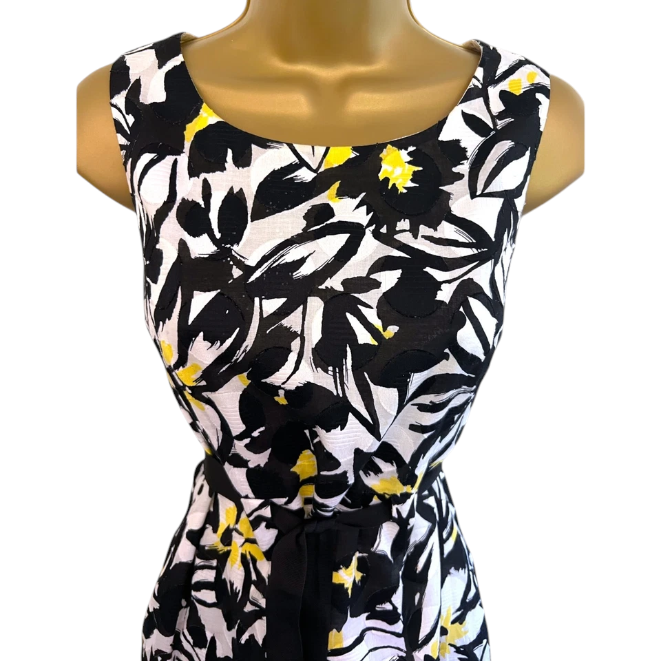 Precis Black White Yellow Floral Cotton Dress UK 10