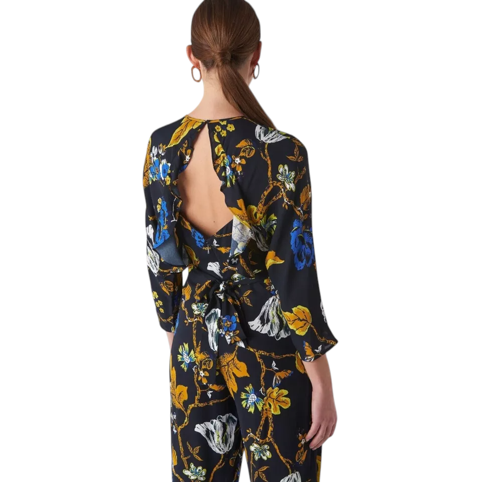 Whistles Black Floral Backless Jumpsuit UK 14