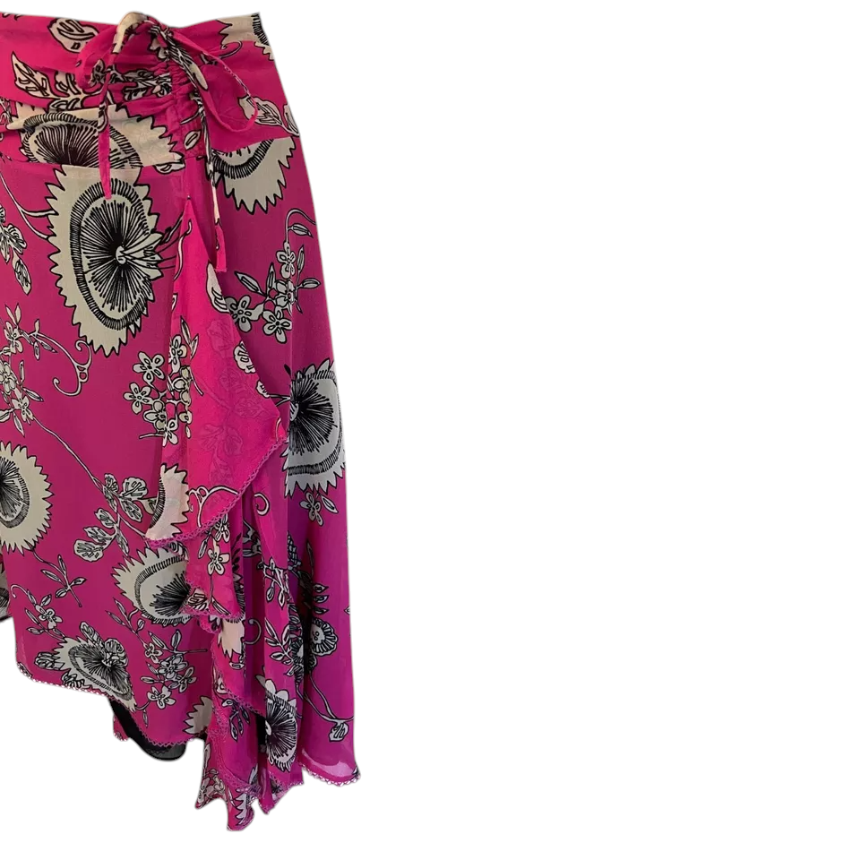 Whistles Cerise Pink Silk Floral Draped Skirt UK 10
