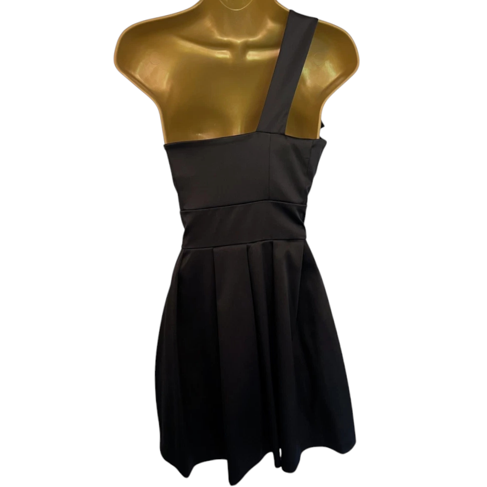 Warehouse Black Satin One Shoulder Dress UK 12