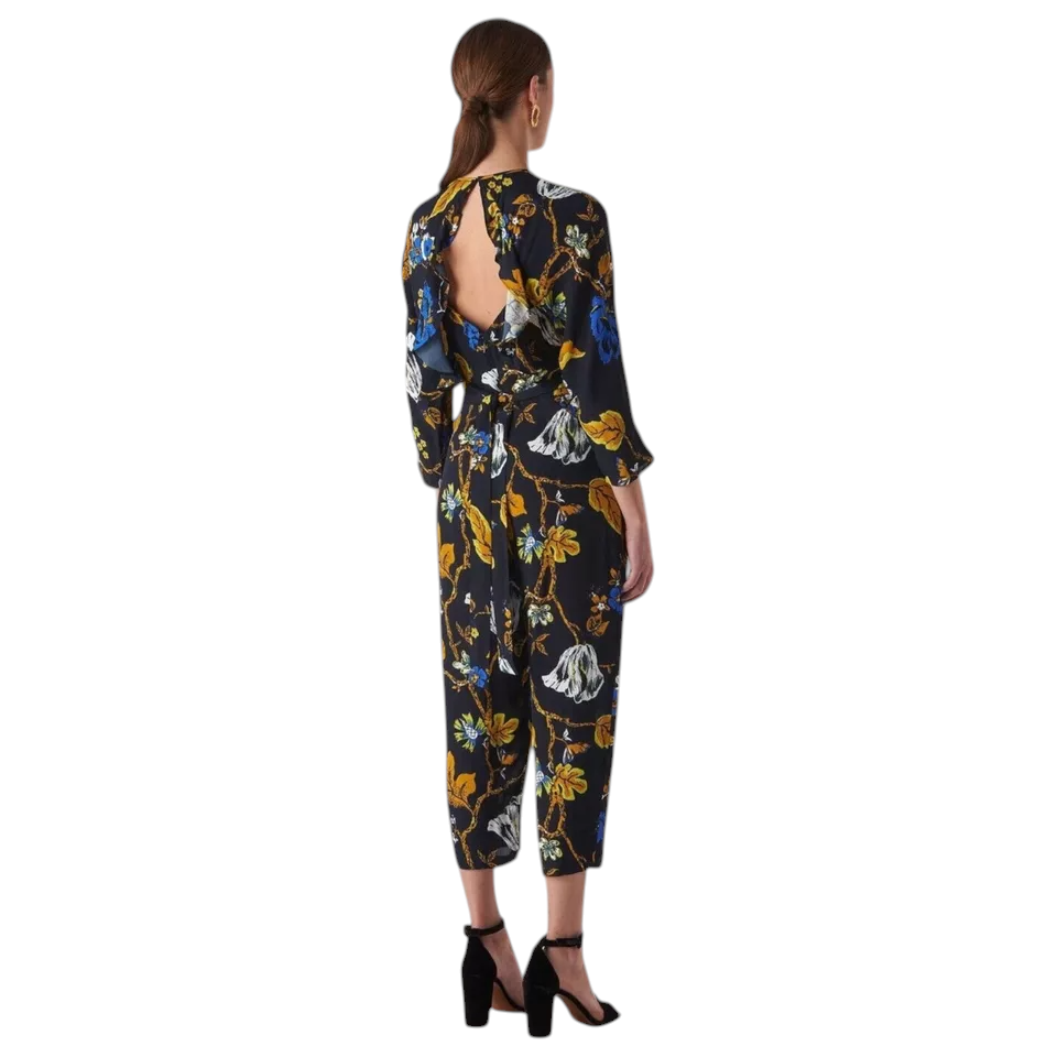 Whistles Black Floral Backless Jumpsuit UK 14