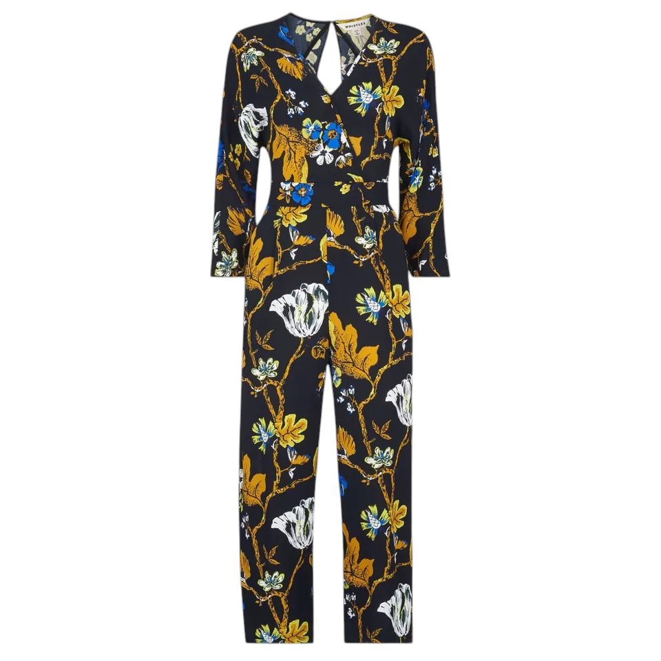 Whistles Black Floral Backless Jumpsuit UK 14