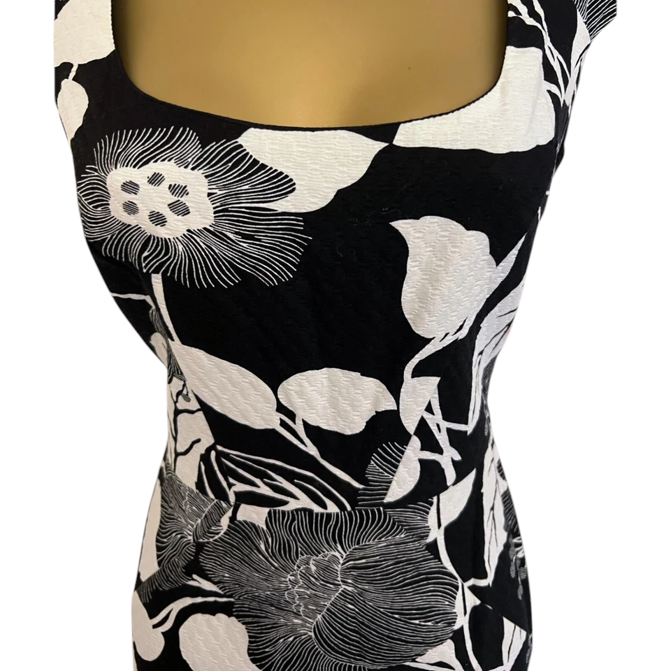 Gharani Strok Black White Floral Cotton Dress UK 10