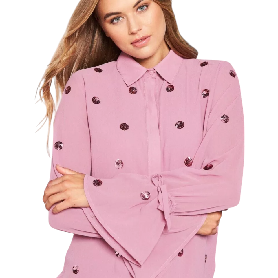 Lost Ink Pink Scatter Spot Sequin Blouse UK 8