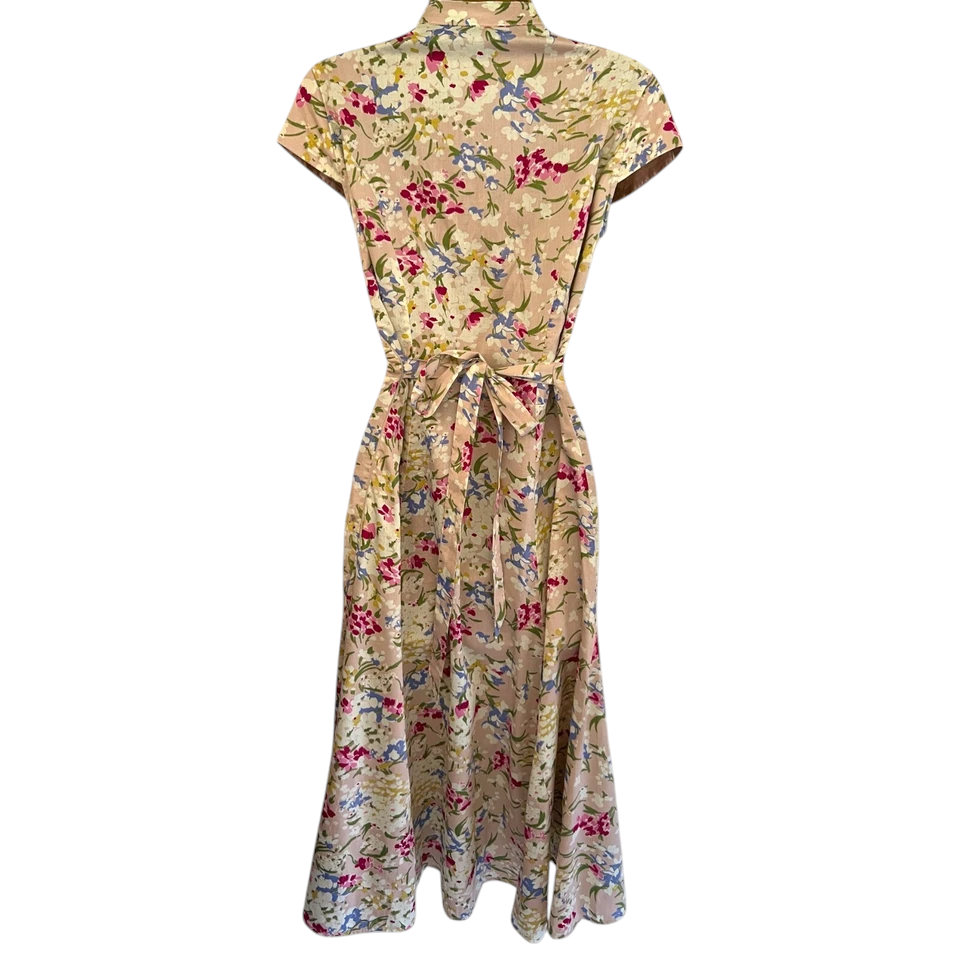 Nancy Mac 1940's Vintage Nude Cotton Floral Tea Dress UK 10