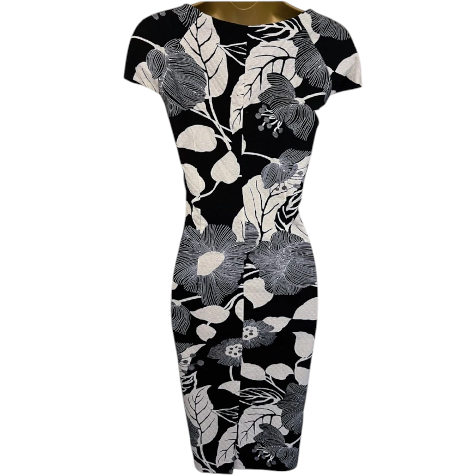 Gharani Strok Black White Floral Cotton Dress UK 10