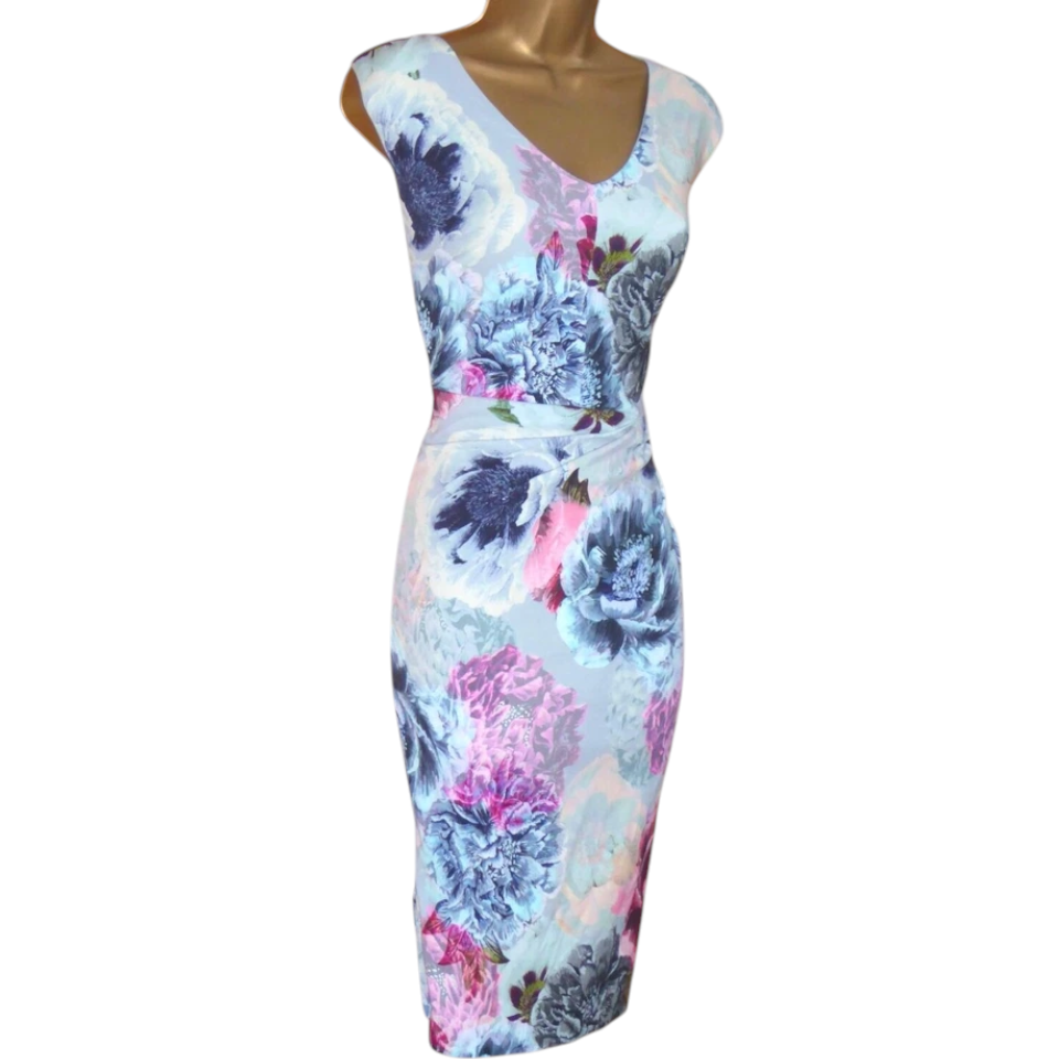 Phase Eight Light Blue Floral Pencil Dress UK 8