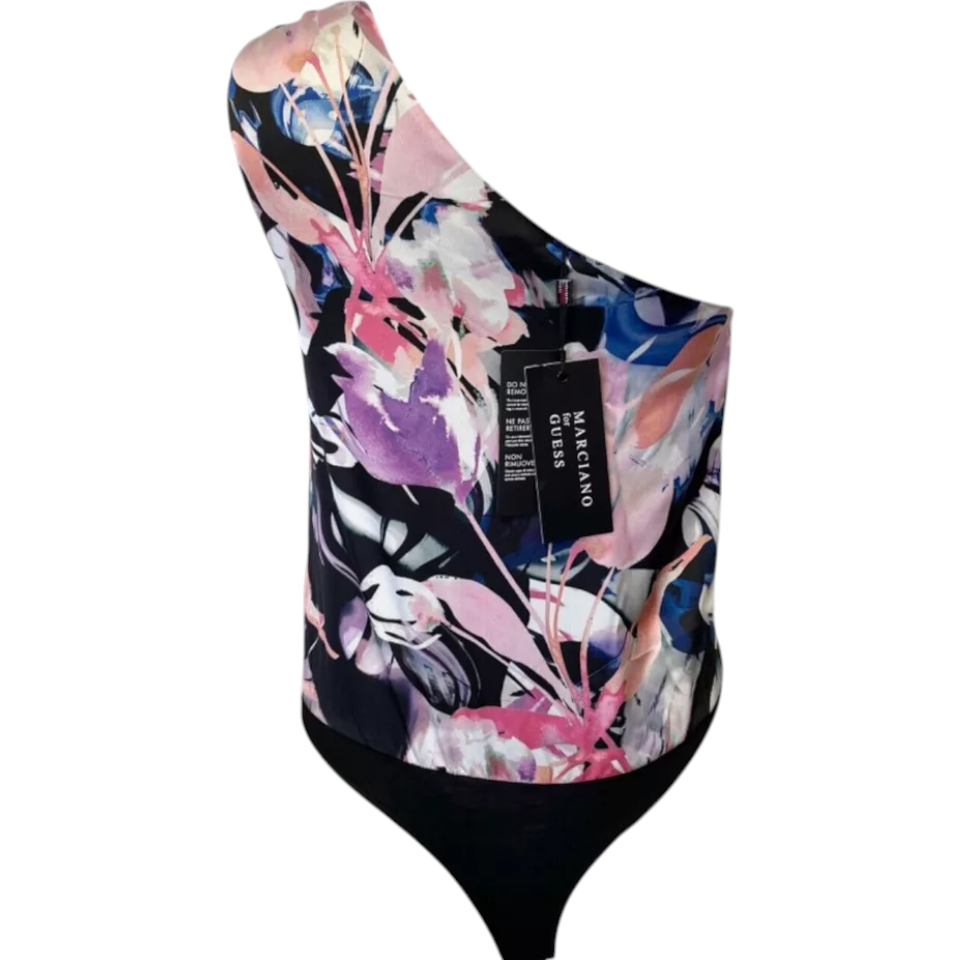 Guess by Marciano One Shoulder Silky Floral Bodysuit UK 16