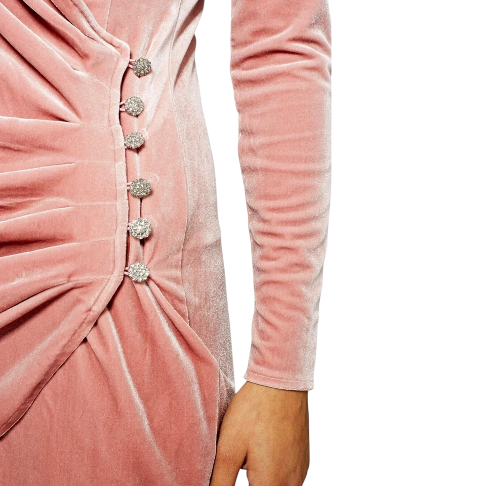 TopShop Dusky Pink Velvet Ruched Mini Dress  UK 10