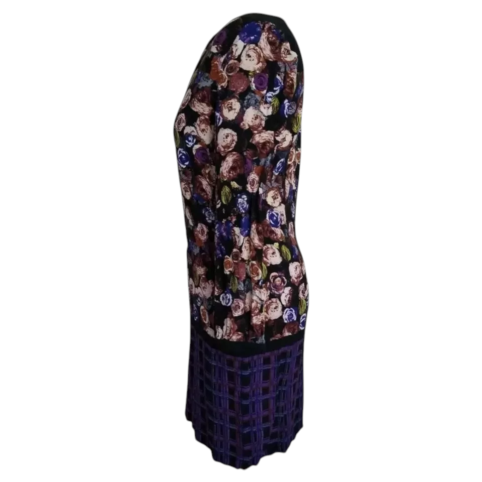 M&S Collection Purple Black Check & Floral Dress UK 14