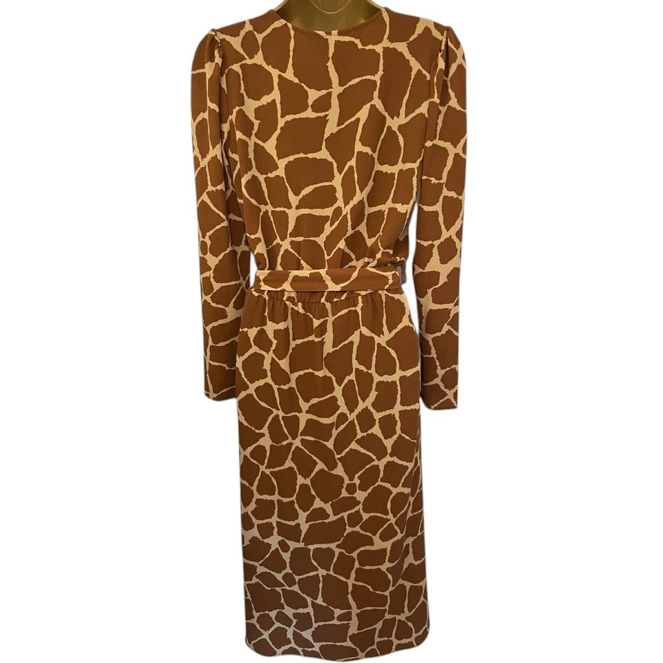 Monki Tan & Cream Giraffe Print Belted Dress UK 6