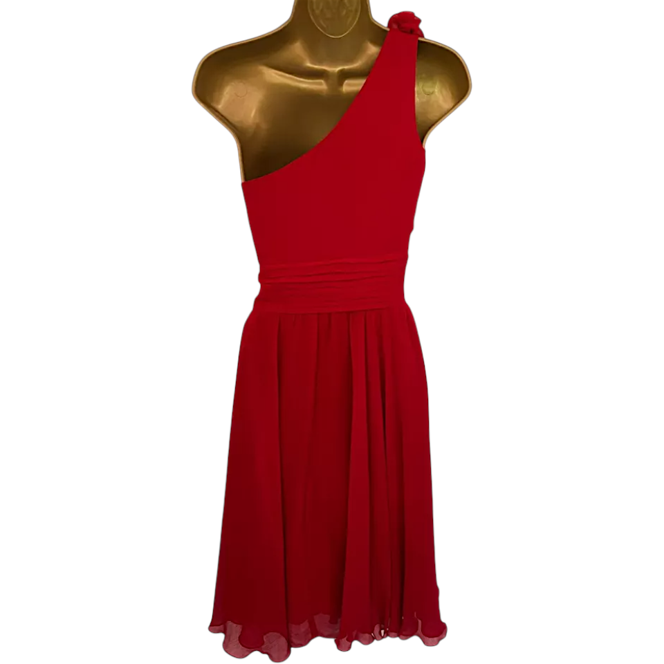 Next Red Chiffon One-Shoulder Dress UK 12