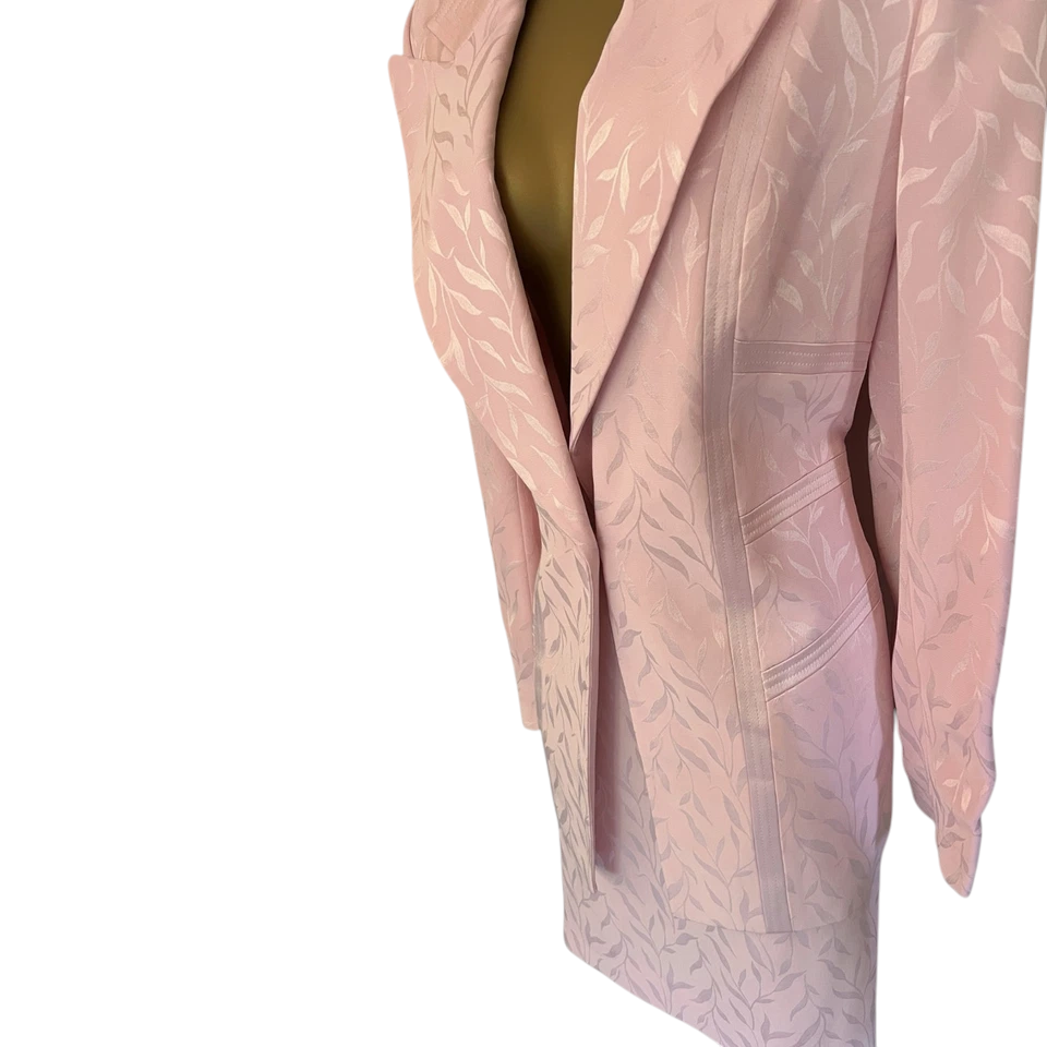 Ronald Joyce Vintage 1990's Baby Pink Silky Skirt Suit UK 14