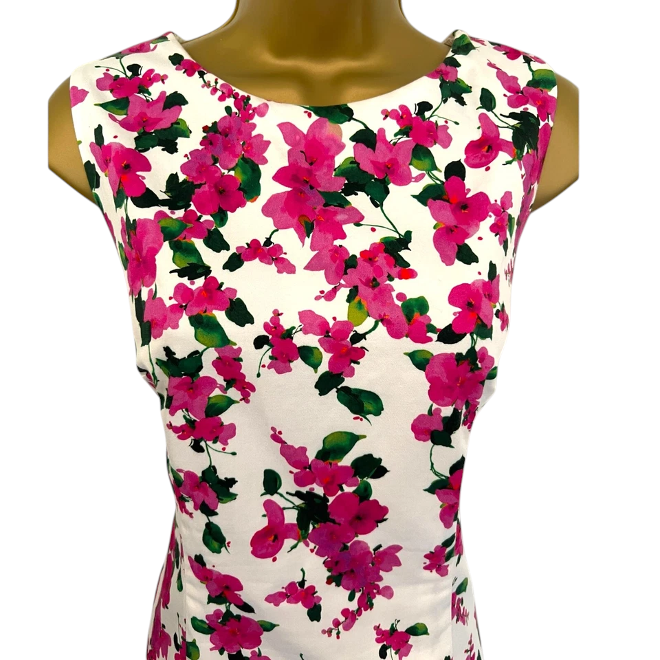 Hobbs Fiona White & Pink Floral Cotton Dress UK 12