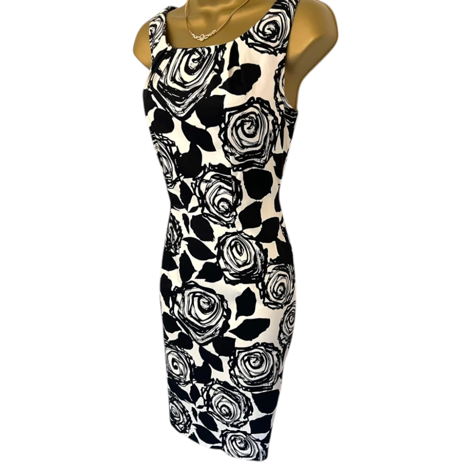 L.K. Bennett Black & Ivory Cotton Sleeveless Dress UK 8