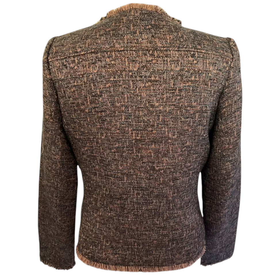 Gharani Strok Brown Tweed Frayed Zip Jacket  UK 12