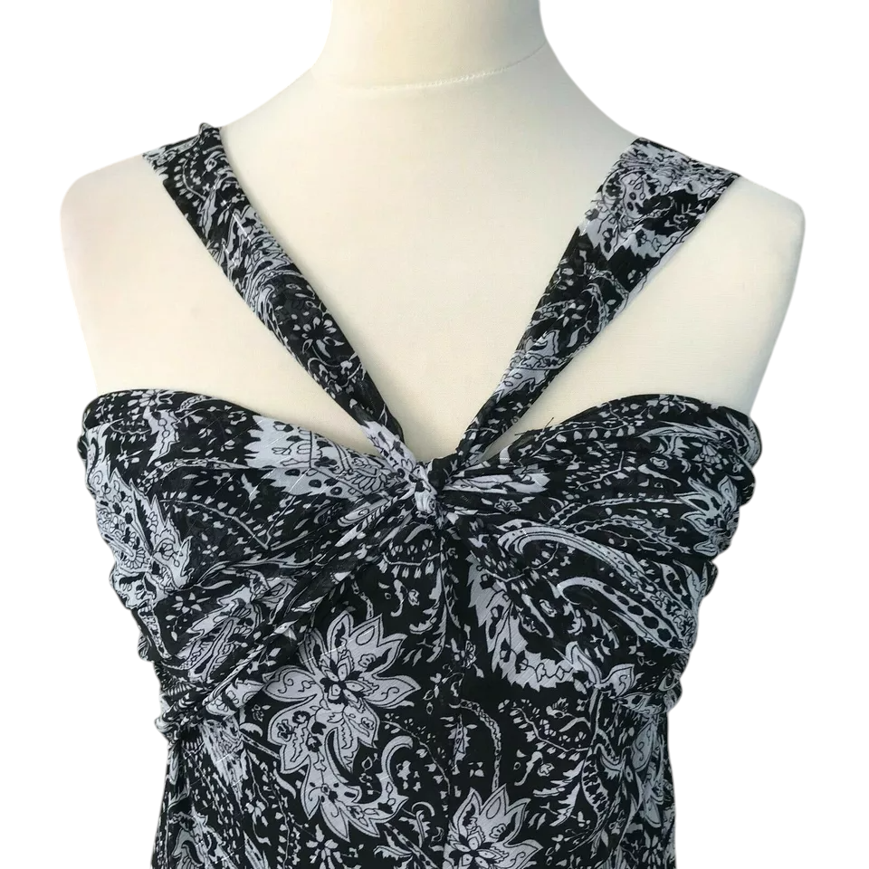 Glitz Black Grey Paisley Sleeveless Strappy Dress UK 10