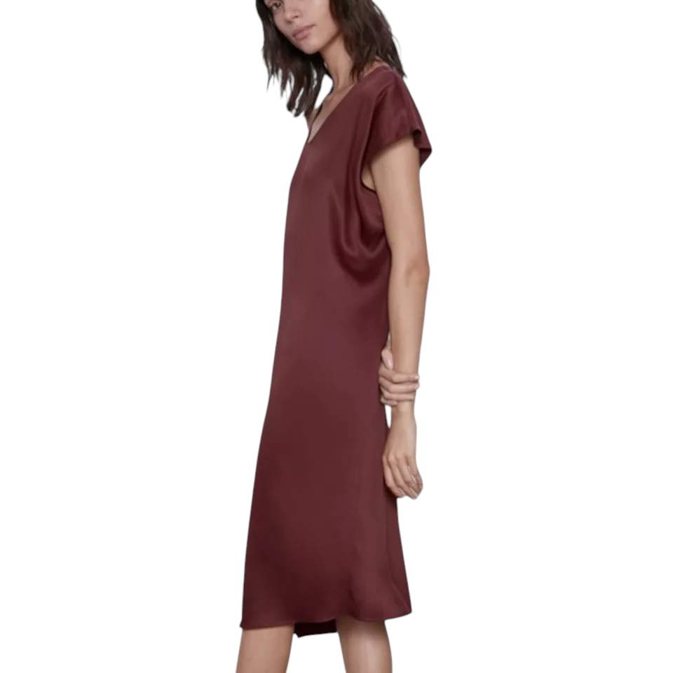 Zara Burgundy Asymmetrical Midi Silky Slip Dress UK 14