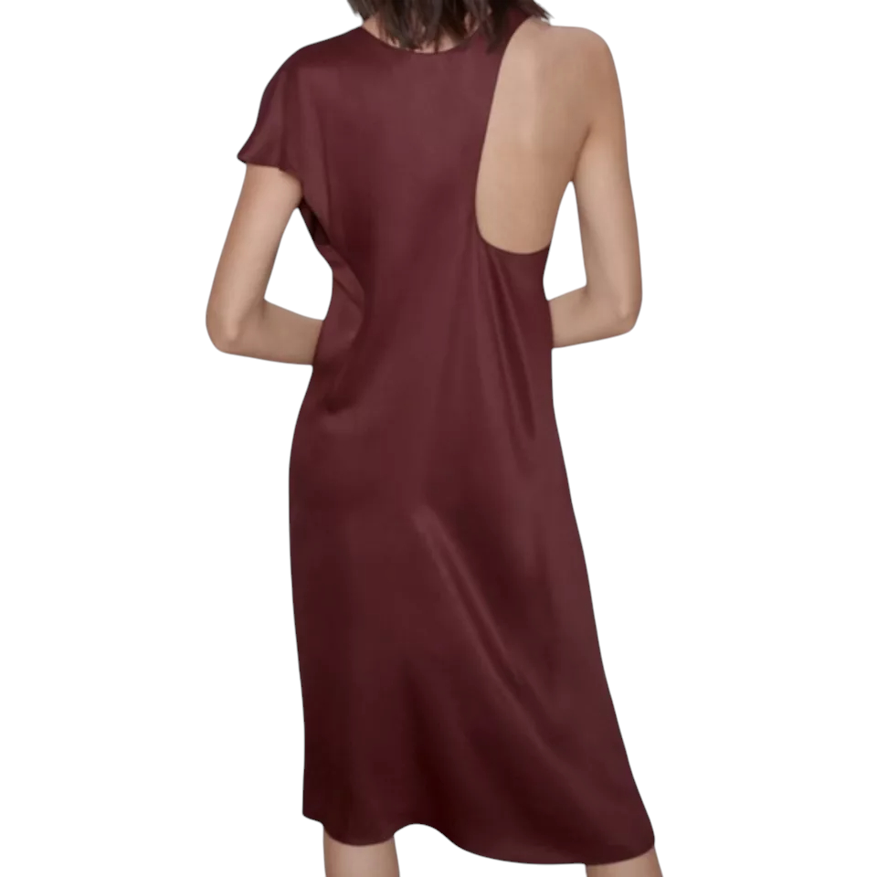 Zara Burgundy Asymmetrical Midi Silky Slip Dress UK 14