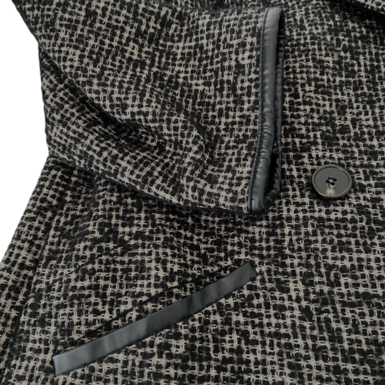 M&S Autograph Vintage Black Tweed Faux Leather Trim Coat UK 16
