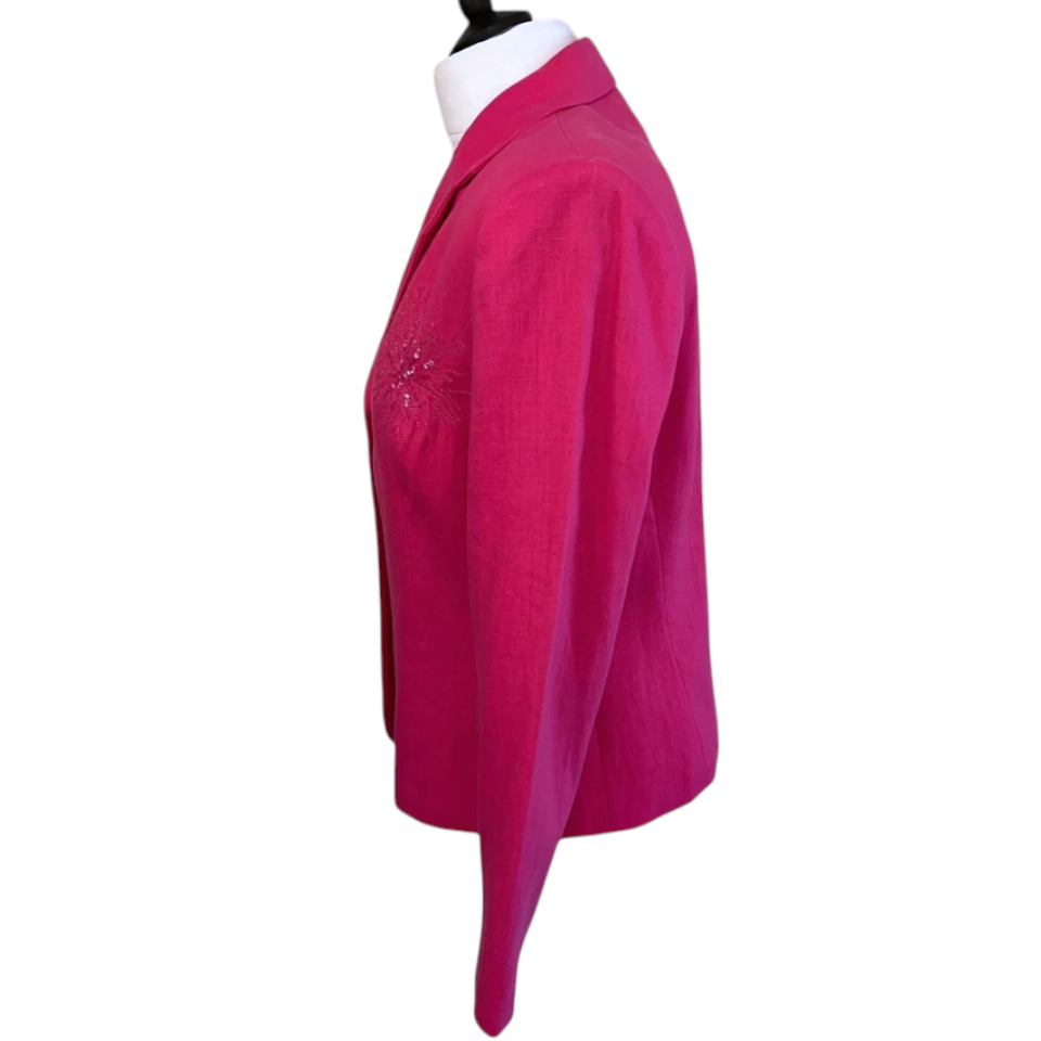Max Pierre Pink Linen Embroidered Sequin Jacket UK 12
