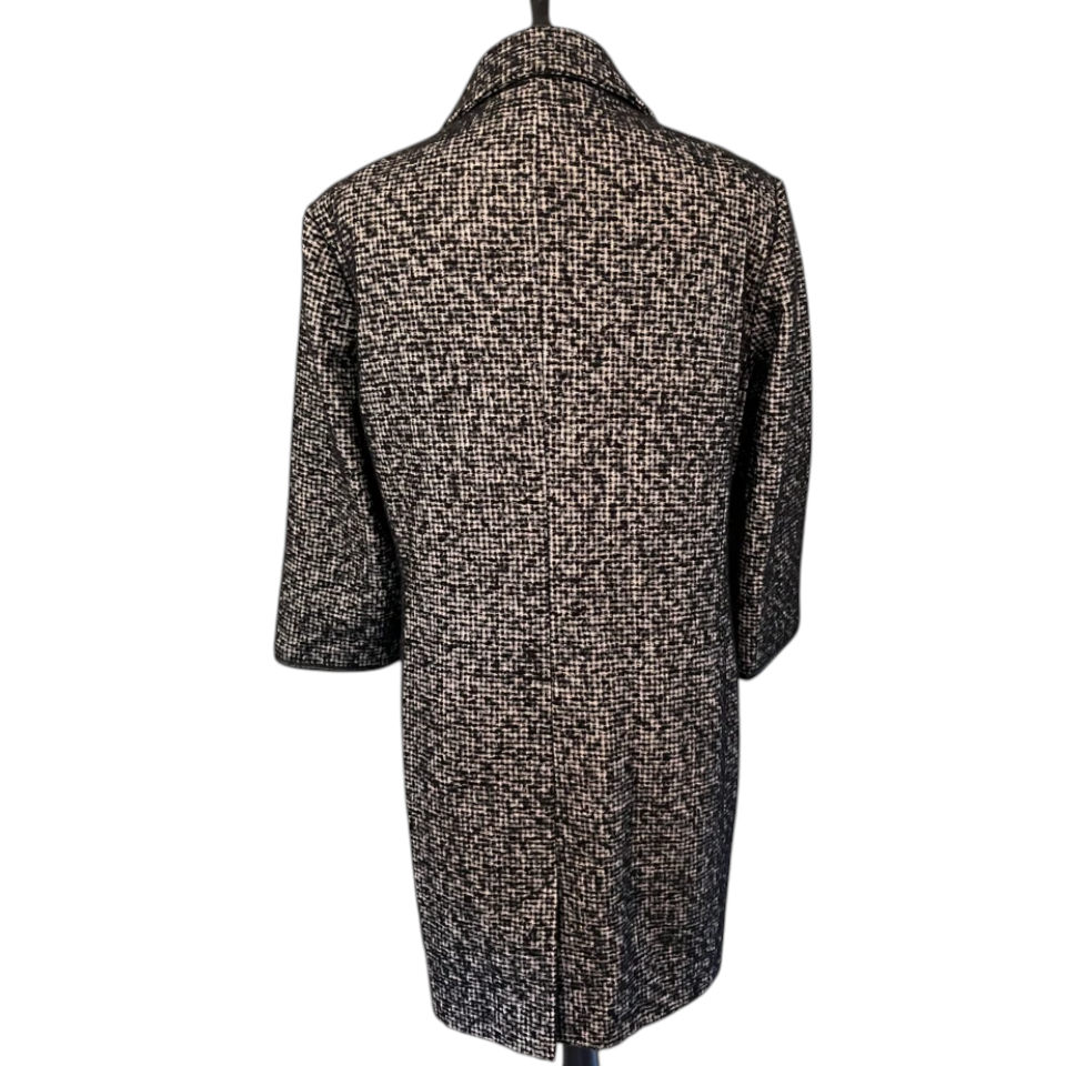 M&S Autograph Vintage Black Tweed Faux Leather Trim Coat UK 16