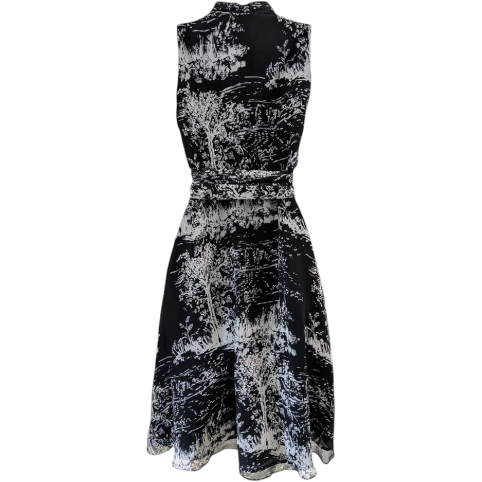 Coast Black Ivory Silk Print Fit & Flare Dress  UK 8