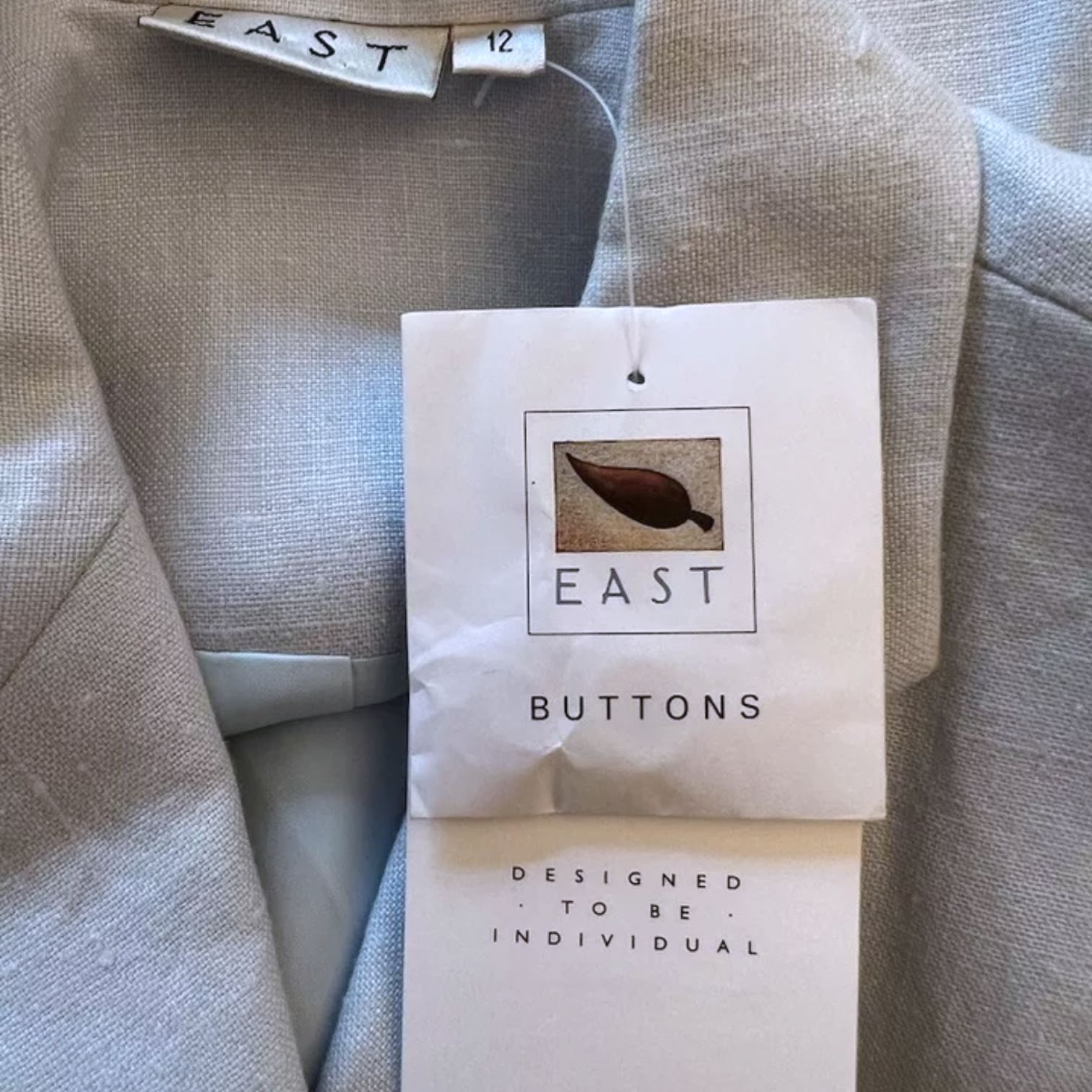 East Pale Blue Linen Longline Jacket UK 12