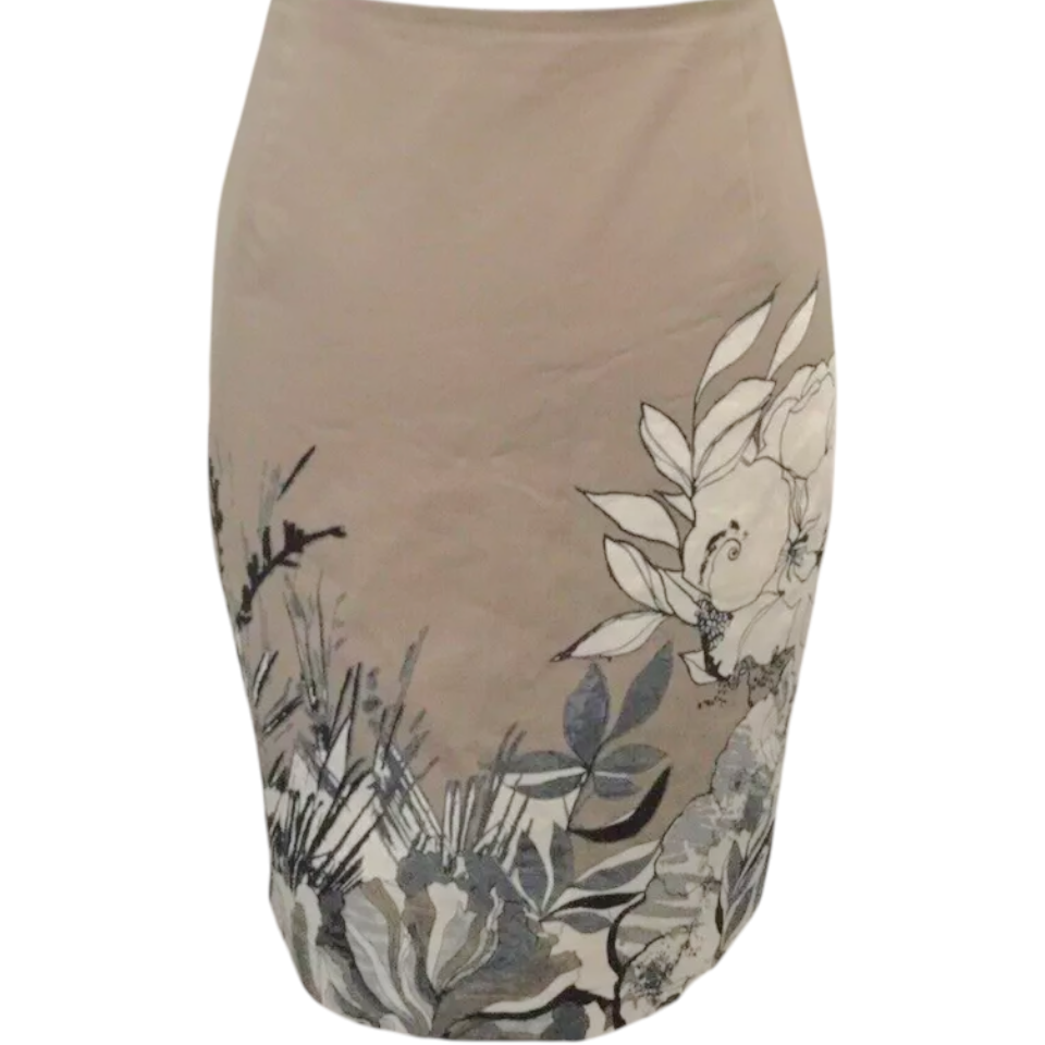 Tahari Mushroom Cotton Floral Skirt  UK 8