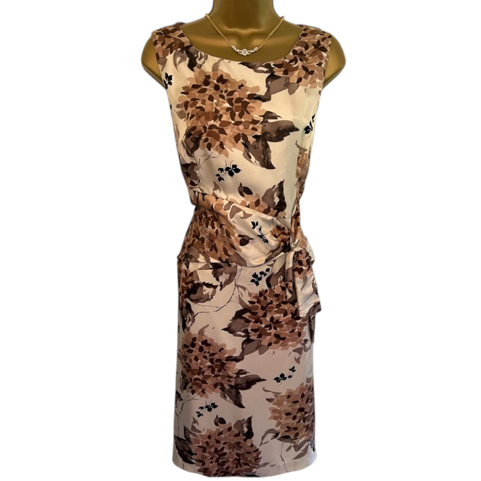 Phase Eight Cream & Brown Silk Floral Dress UK 14
