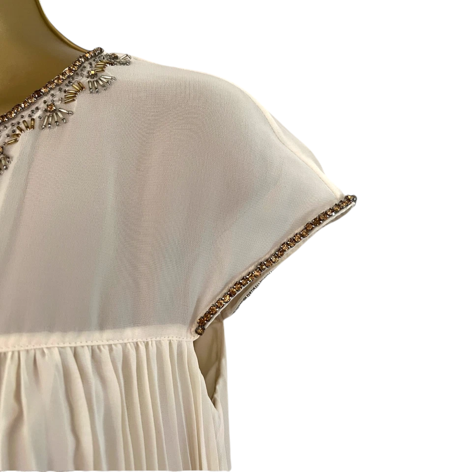 Ted Baker Cream Pleated Chiffon Beaded Dress UK 8