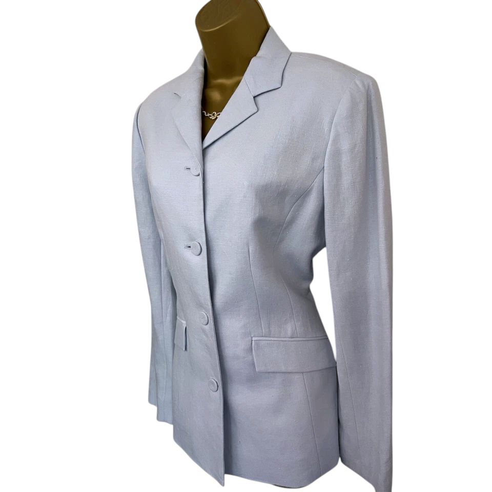 East Pale Blue Linen Longline Jacket UK 12