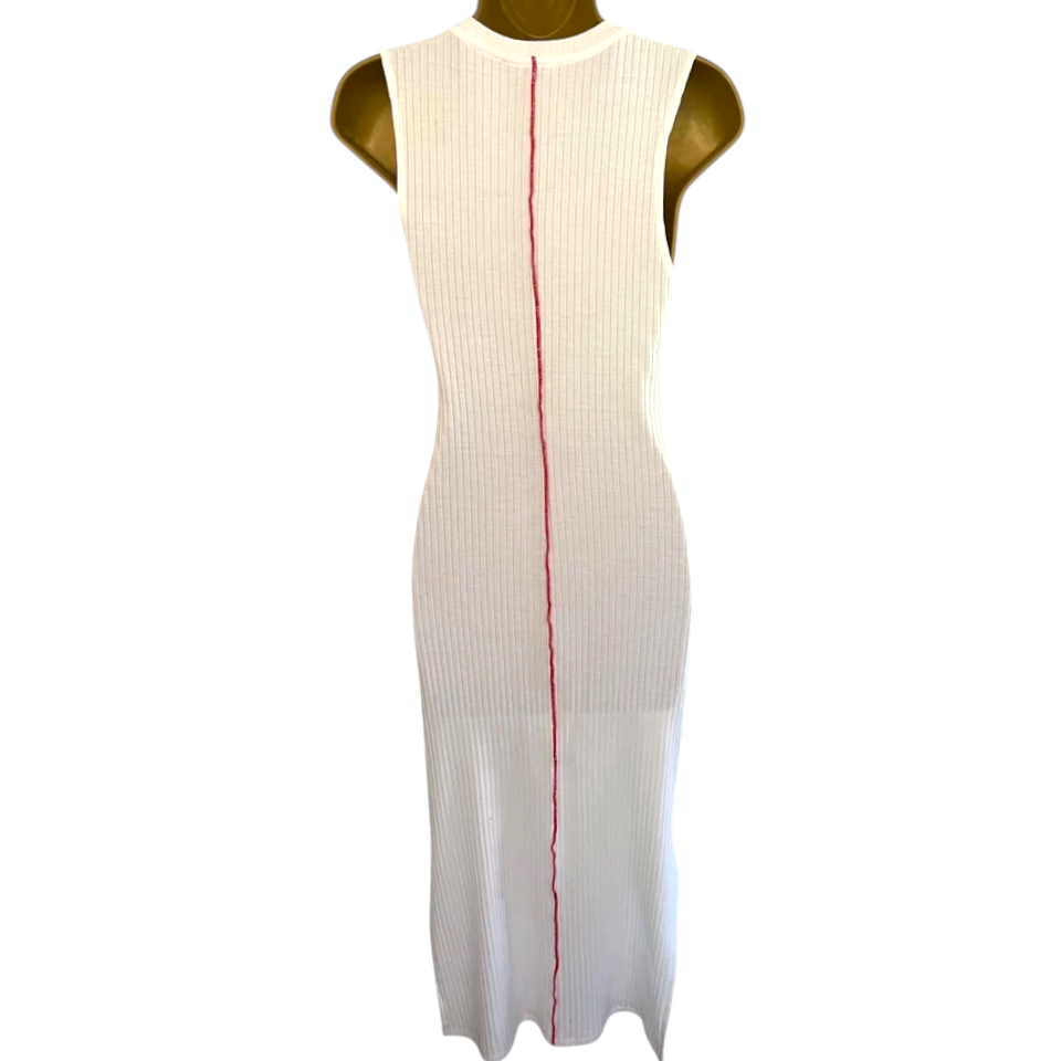 Zara White Ribbed Cotton Knit Summer Pencil Dress UK 10