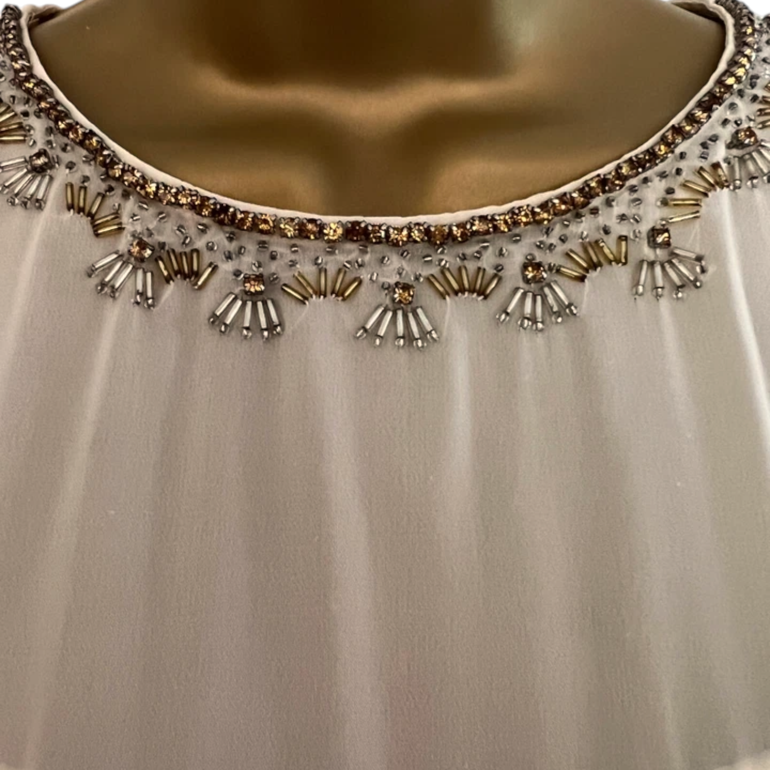 Ted Baker Cream Pleated Chiffon Beaded Dress UK 8