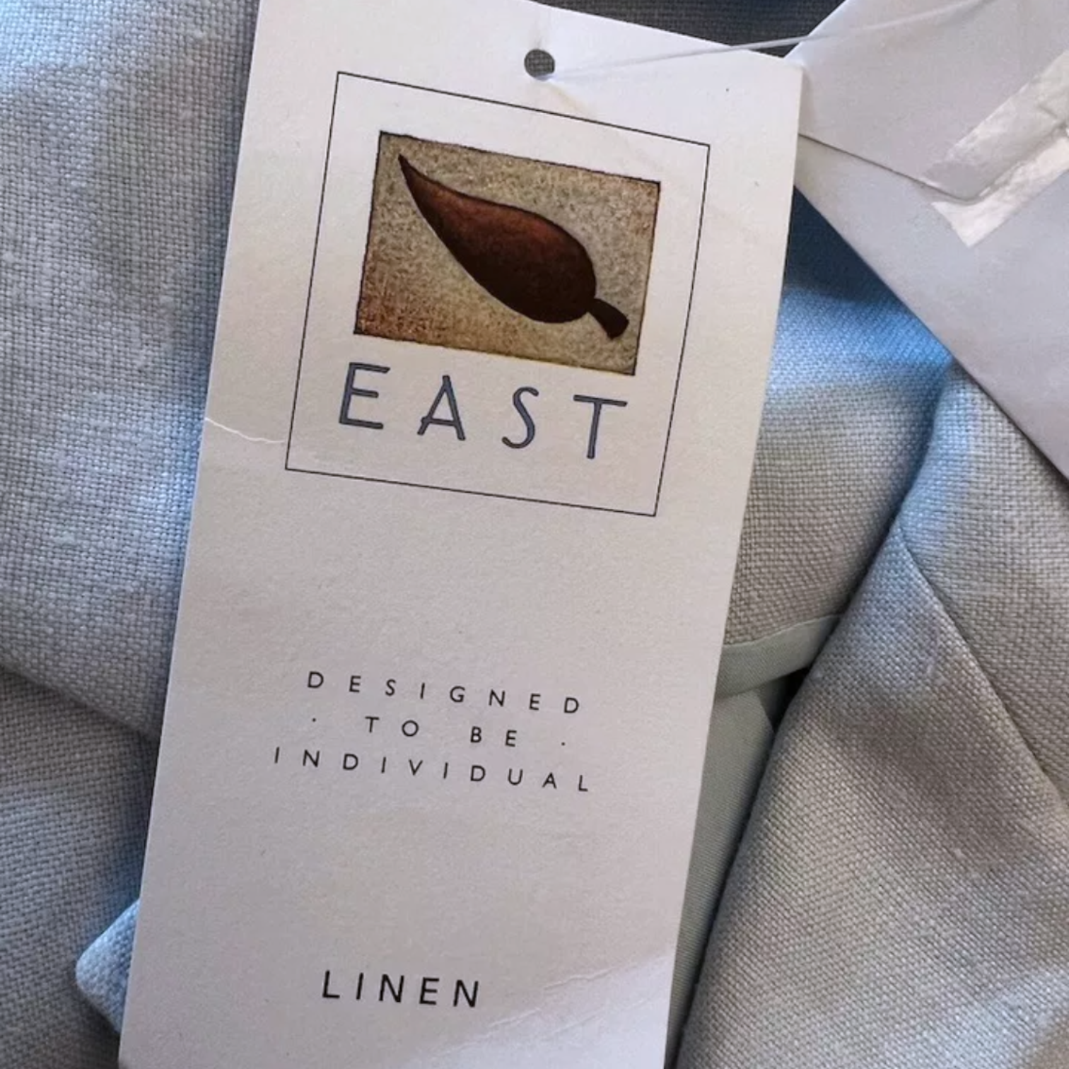 East Pale Blue Linen Longline Jacket UK 12
