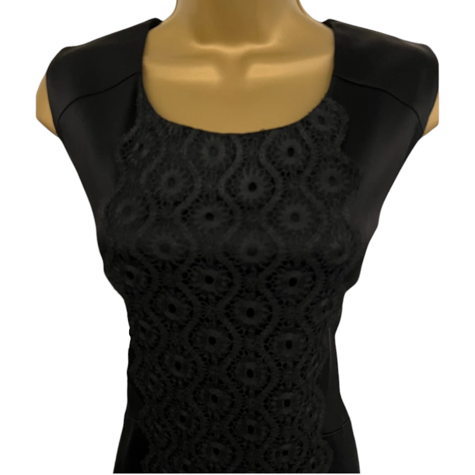 InWear Jet Black Satin Lace Panel Dress UK 12