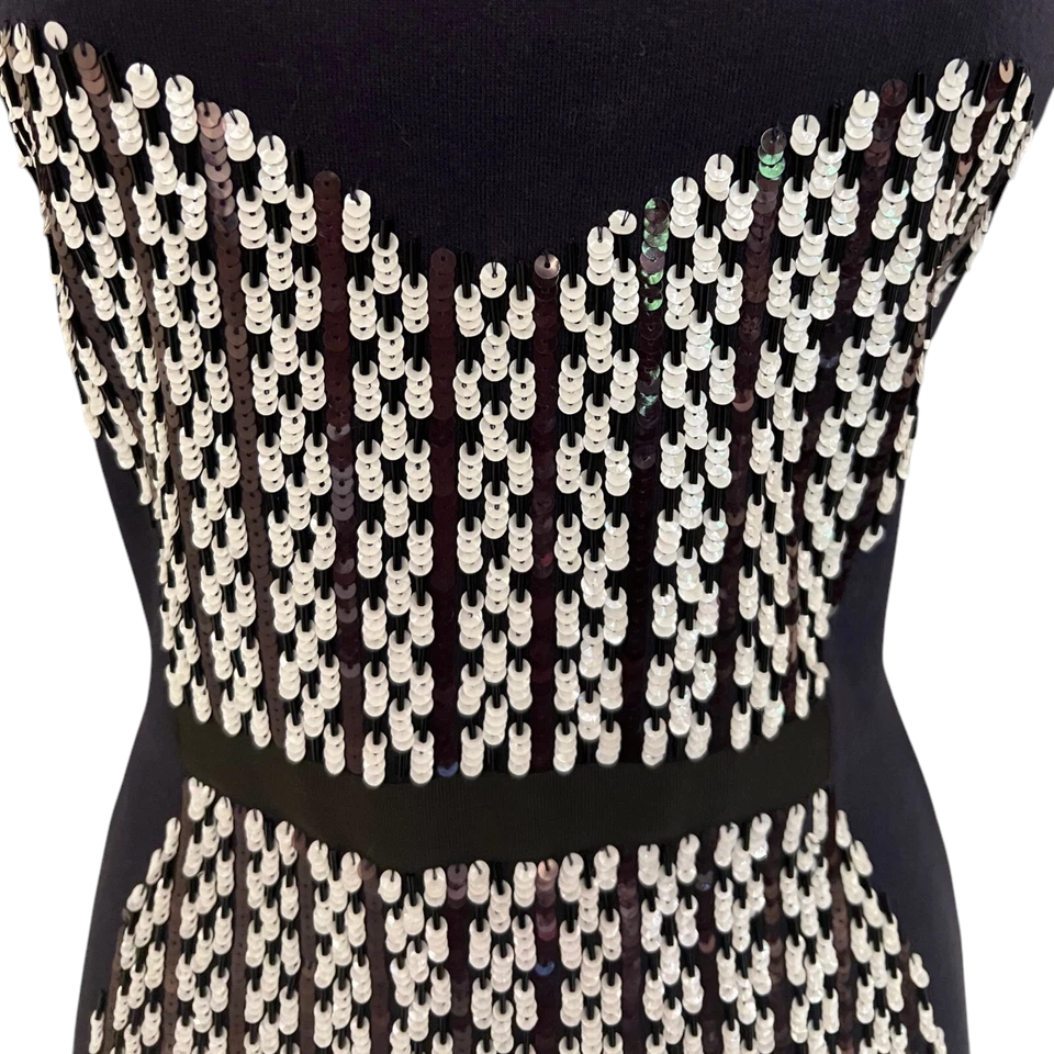 Markus Lupfer Thick Jersey Navy Sequin Bodycon Dress UK 8