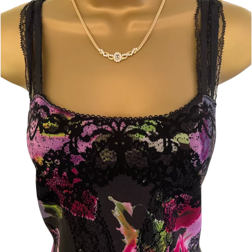 Marc Cain Black & Pink Floral Lace Dress UK 14