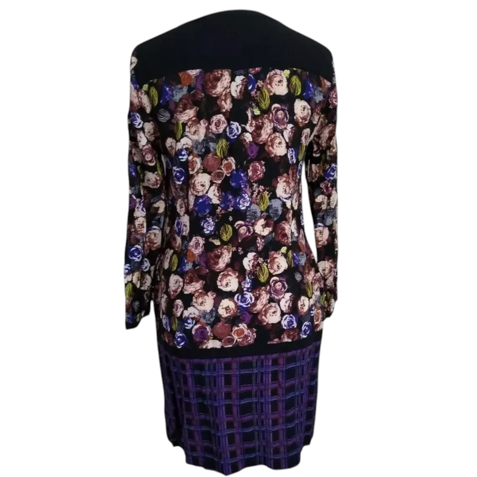 M&S Collection Purple Black Check & Floral Dress UK 14
