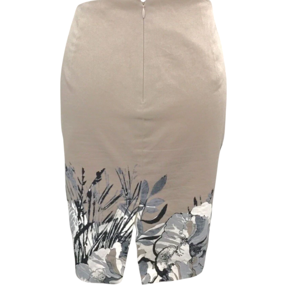 Tahari Mushroom Cotton Floral Skirt  UK 8
