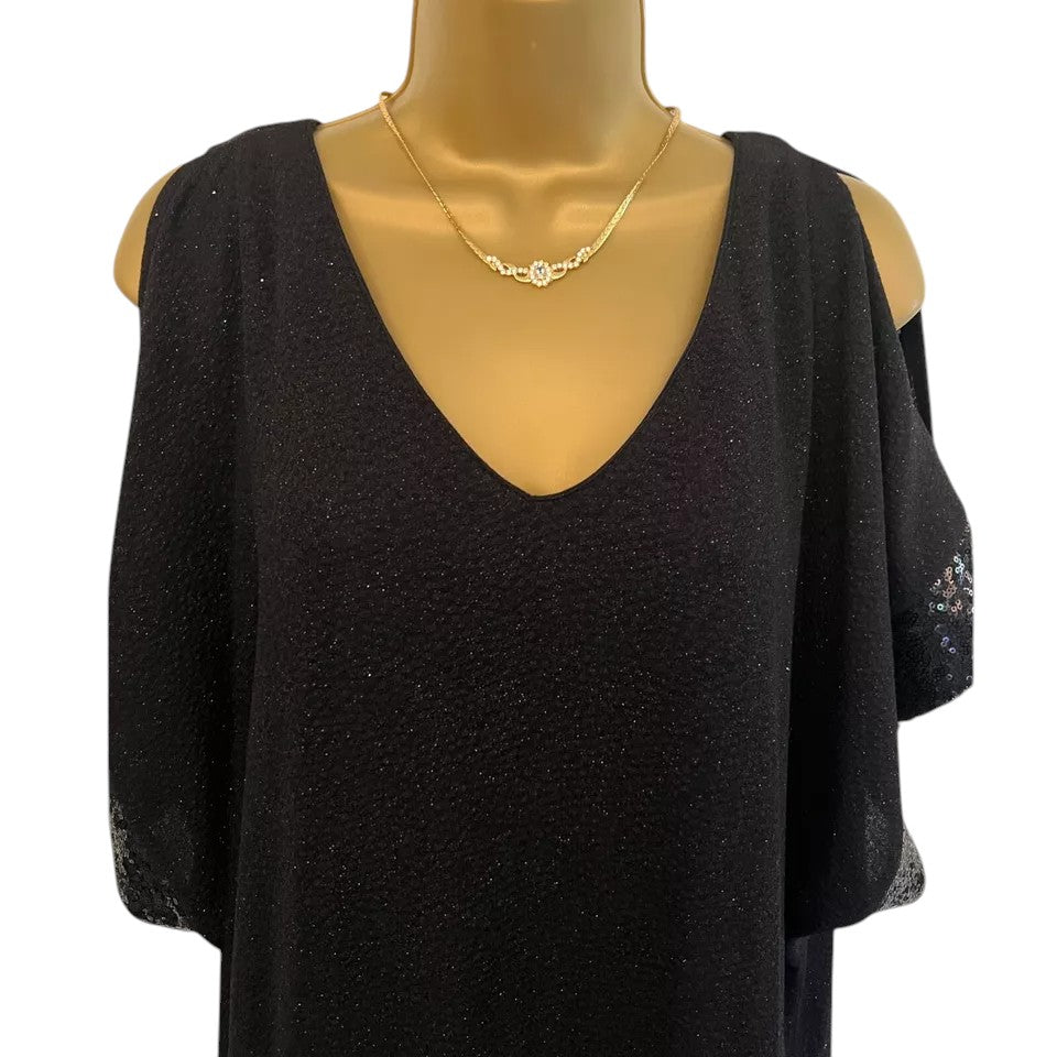 Billie & Blossom Petite Black Sequin Cold Shoulder Dress UK 8