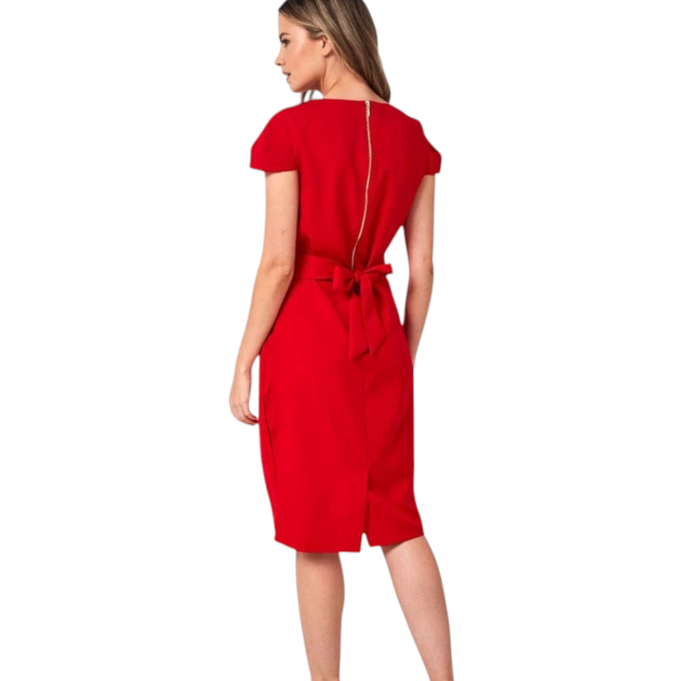 Marc Angelo Red Cap Sleeve Tulip Dress UK 14
