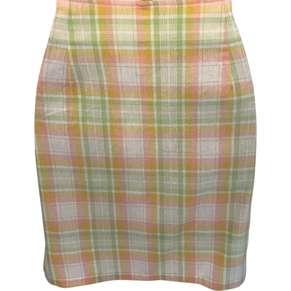 Milk It Green, Pink & Yellow Cotton Check Skirt UK 12