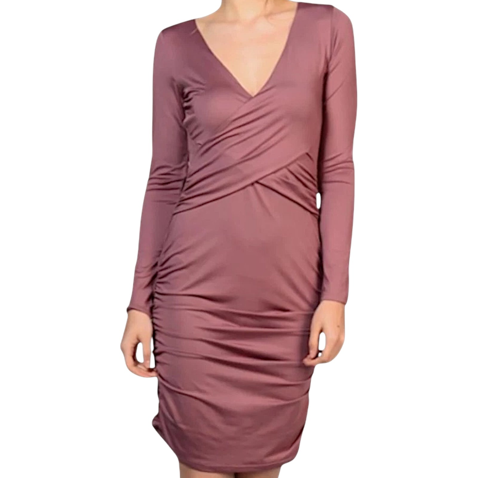 Alice & You Ruched Silky Dusky Pink Bodycon Dress UK 10